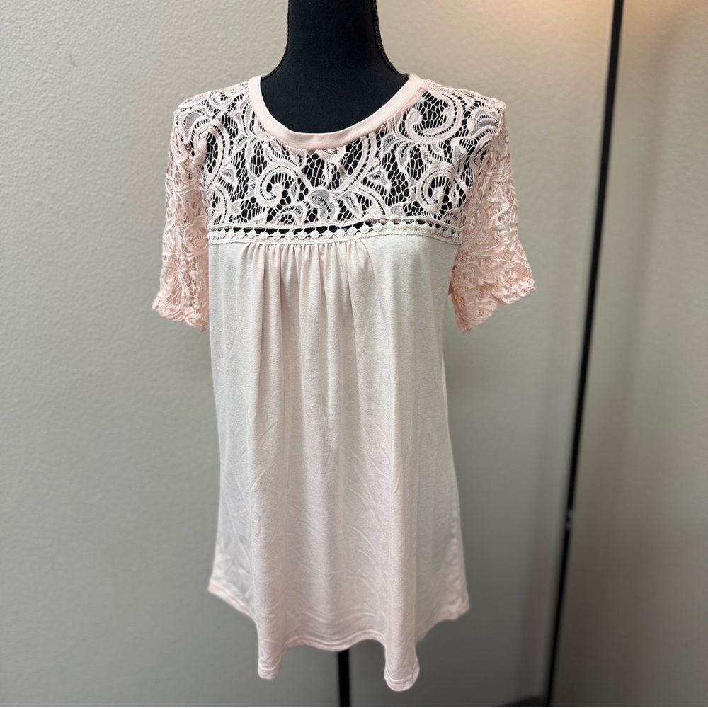 Spadehill Blush Pink Lace Yoke Babydoll Top. Size XL